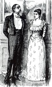 Sarjakuva nimeltä "Psychical Society". Kuvittanut George du Maurier (1834-1896), ranskalais-brittiläinen sarjakuvapiirtäjä ja kirjailija tekijältä George du Maurier