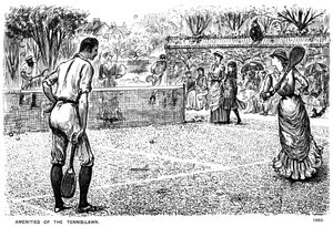 Tennisnurmikon mukavuudet, 1883 1891. tekijältä George du Maurier