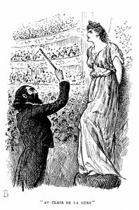 Trilby sävy-kuuro? joka ei voinut erottaa C:tä F:stä konsertoimassa Svengalin hypnoottisen vaikutuksen alaisena. George Du Maurierin kuvitus romaanilleen Trilby, Lontoo tekijältä George du Maurier