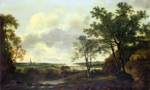 Capriccio-näkymä Chichesteriin, hahmoja ja karjaa etualalla tekijältä George of Chichester Smith