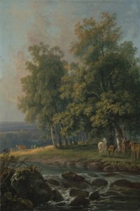 Hevosia ja karjaa joen rannalla, 1777