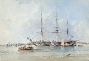 Blackwall-fregatti Seringapatam ankkurissa Tilburyn linnoituksen edustalla tekijältä George the Elder Chambers