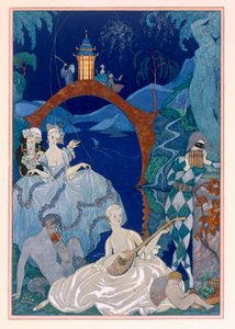 Ball Under the Blue Moon, kuvitus Paul Verlainen (1844-96) "Fetes Galantes" -kirjaan, julkaistu 1928 (pokuoropainos)