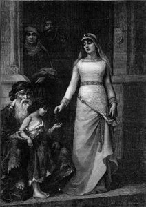 Blanche de Castille, Ranskan kuningatar (1188 - 1252), lempinimeltään Köyhien rakkaus” (1879). Kaiverrus Georges Moreau de Toursin (1848-1901) maalauksen jälkeen teoksessa "The Illustrous World" nro 1267, 9. heinäkuuta tekijältä Georges (after) Moreau de Tours