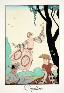 Perhoset, teoksesta "Falbalas and Fanfreluches, Almanac of Present, Past and Future Modes" tekijältä Georges Barbier