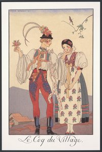 Falbalas ja Fanfreluches, Almanakka vuodelle 1922, Le coq du village, George Barbier, print tekijältä Georges Barbier