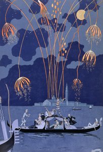 Ilotulitus Venetsiassa, kuvitus Paul Verlainen (1844-96) Fetes Galantesille 1924 (pokuorokuva)