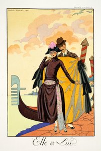 Hän ja hän julkaisusta "Falbalas et Fanfreluches, Almanac of Present, Past and Future Modes" tekijältä Georges Barbier