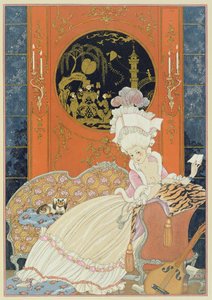Kuvitus Paul Verlainen (1844-96) Fetes Galantesille 1928 (stensiilipainatus) tekijältä Georges Barbier