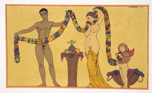 Kuvitus Les Chansons de Bilitisistä, Pierre Louys, pubi. 1922 (stensiiliprintti) tekijältä Georges Barbier