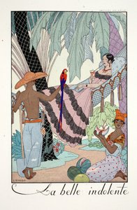 La Belle Indolente, teoksesta "Falbalas and Fanfreluches, Almanac of Present, Past and Future Modes" tekijältä Georges Barbier