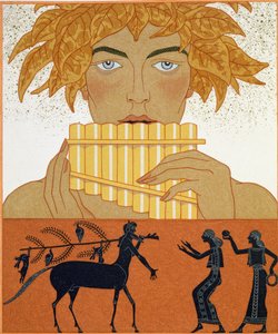 Pan Piper, kuvitus Paul Valeryn (1871-1945) "Les Mythes" -julkaisusta, julkaistu 1923 (pochoir print) tekijältä Georges Barbier