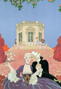 The Indolents, kuvitus Paul Verlainen (1844-96) Fetes Galantesille 1928 (stensiiliprintti) tekijältä Georges Barbier
