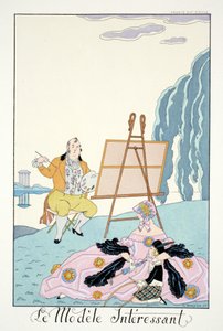 Mielenkiintoinen malli julkaisusta "Falbalas and Fanfreluches, Almanac of Present, Past and Future Modes" tekijältä Georges Barbier