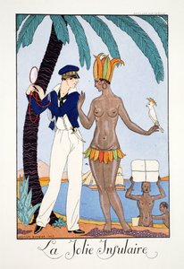 The Pretty Islander, teoksesta "Falbalas et Fanfreluches, Almanac of Present, Past and Future Modes" tekijältä Georges Barbier