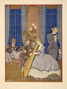 Valmont viettelemässä uhriaan, kuvitus Pierre Chodlerlos de Laclosin (1741-1803) pubista "Les Liaisons Dangereuses". 1934 (stensiiliprintti) tekijältä Georges Barbier
