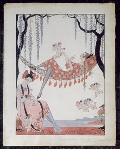 Mistä nuoret naiset haaveilevat? 1918 (kynä, muste ja akvarelli paperille) tekijältä Georges Barbier