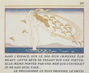 Nainen kahlaamassa vedessä, kuvitus Paul Valeryn (1871-1945) Les Mythesistä, julkaistu 1923 (pokuorokuva) tekijältä Georges Barbier