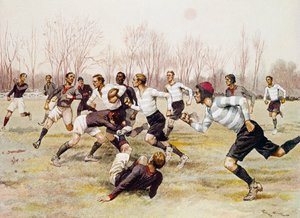 Jalkapallo (rugby), mestaruusottelu Parc de Saint Cloudissa, urheilukalenteri, helmikuu tekijältä Georges Bertin Scott