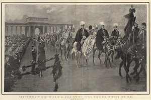 Hautajaiskulkue Hyde Park Cornerissa, Royal Mourners saapumassa puistoon
