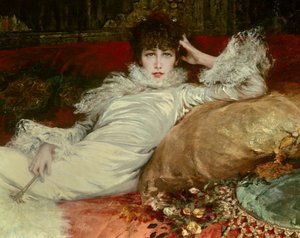 Muotokuva koomikko Sarah-Henriette Bernardista nimeltä Sarah Bernhardt (1844-1923).