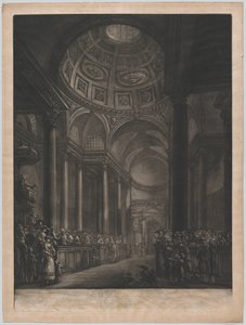 Näkymä St. Stephens Walbrookin sisältä, Valmistettu piirroksesta Hänen Majesteettinsa ..., n. 1767. tekijältä Georges François Blondel