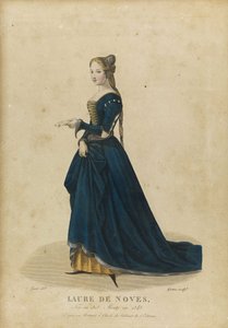 Laure de Sade - Laura de Noves (1310-1348) - Gatine, Georges Jacques (1773-1831) - 1700-luvun loppu. - Etsaus, akvarelli - Yksityiskokoelma tekijältä Georges Jacques Gatine