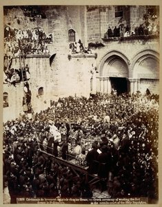 Jalkojen pesun seremonia, Pyhän haudan kirkko, Jerusalem tekijältä Georges Jeannin
