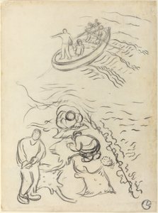 Tutkimus elokuvalle "The Fishermen", jossa miehet tyhjentävät verkkoja tekijältä Georges Lacombe