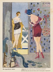 Naivi nuori nainen (väri litho)