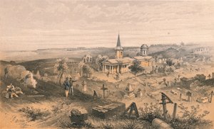 Karanteenihautausmaa ja kirkko ranskalaisen patterin kanssa nro 50, 1856 tekijältä Georges McCulloch