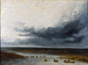 Maisema kalastajien kanssa joen suulla, 1800-luvun alku