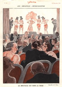 Näytelmä salissa, kuvitus Le Souriresta, joulukuu 1931 (värilitho)