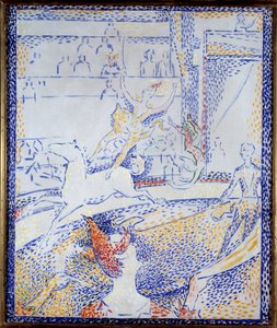 Sirkus Tanssija, joka tekee taitolentonumeroa hevosen selässä ja klovni. Luonnos Georges Seurat (1859-1891) 1891 Su. 0,55x0,46 m Pariisi, musee d