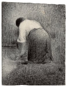 Polvistuva nainen; Femme agenouillee, n. 1881 tekijältä Georges Pierre Seurat