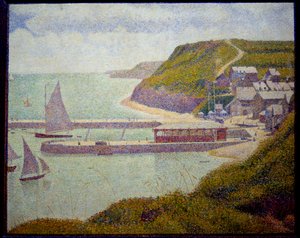 Port en Bessin, ennen satamaa, maree haute Georges Seuratin (1859-1891) maalaus 1888 su. 0,67x0,82 m. Pariisi, Musee d
