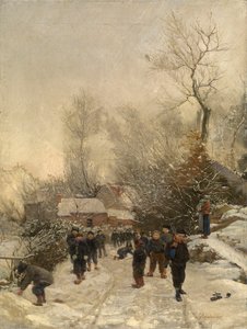 Kylä lasten kanssa lumessa (öljy kankaalle) tekijältä Georges Reinheimer