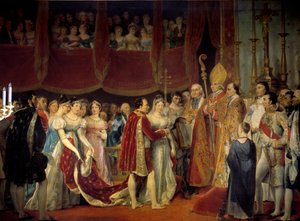 Napoleon I:n (1769-1821) uskonnollinen avioliitto Habsburg-Lorrainen arkkiherttuatar Marie Louisen (1791-1847) kanssa, 2.4.1810 Salon carre du Louvressa Georges Rouget