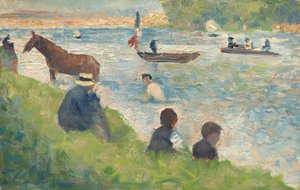 Hevonen ja veneet (tutkistelu "Upijoille Asnièresissa") tekijältä Georges Seurat