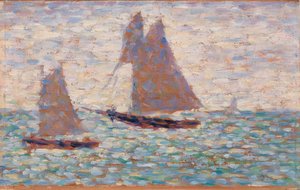Kaksi purjevenettä Grandcampissa tekijältä Georges Seurat