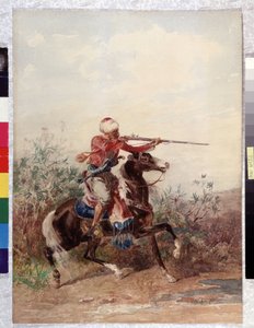Orientalismi: "" Ratsumies vetää hevosta"" Georges Washingtonin maalaus (1827-1910) Pakollinen maininta: Collection fondation regards de Provence, Marseille