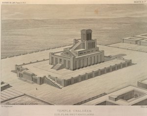 Kaldealaisen temppelin jälleenrakennus. Kaiverrus Georges Perrot