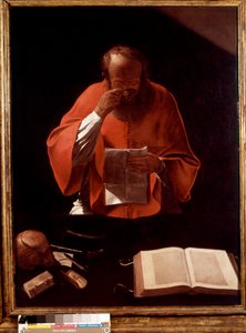 Edustus Saint Jeromesta lukemassa Georges de la Tourin maalausta tekijältä Georges de La Tour
