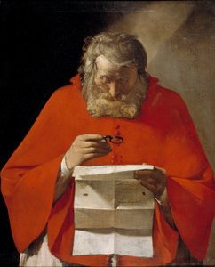 Sant Jeroni llegint una carta - Oli sobre tela de Georges de La Tour (1593-1652), c1628-1629 - Museu del Prado, Madridfinès tekijältä Georges de La Tour