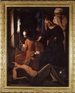 Pyhä Irene hoitaa Pyhää Sebastiania. (St. Sebastian tarjosi St. Irene) Georges De La Tourin maalaus (1593-1652) tekijältä Georges de La Tour