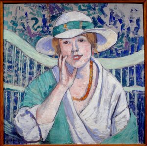 Valkoisen ja vihreän hatun naisen muotokuva Georgette Agutten (1867-1922) maalaus 1914 Grenoble, Musee des Beaux Arts tekijältä Georgette Agutte