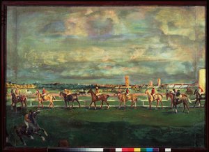 Hevoskilpailut (Horseracing) - Georgi Bogdanovich Yakulovin (1884-1928) maalaus, öljy puulle tekijältä Georgy Bogdanovich Yakulov