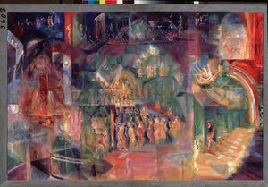 Un bar (A Bar) - Georgi Bogdanovich Yakulovin (1884-1928) maalaus, öljy kankaalle, venäläinen taide, 1900-luku, futurismi - Valtion Tretjakovin galleria, Moskova