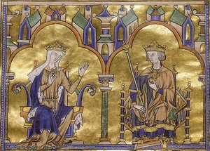 Kastilian Blanche ja Ranskan kuningas Ludvig IX, St Louisin Toledosta Moralisoitu Raamattu, noin 1227-1234