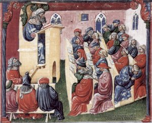 Laurentius de Voltolina (21114437820): Saksan Henrik luennoi Bolognassa yliopisto-opiskelijoille.